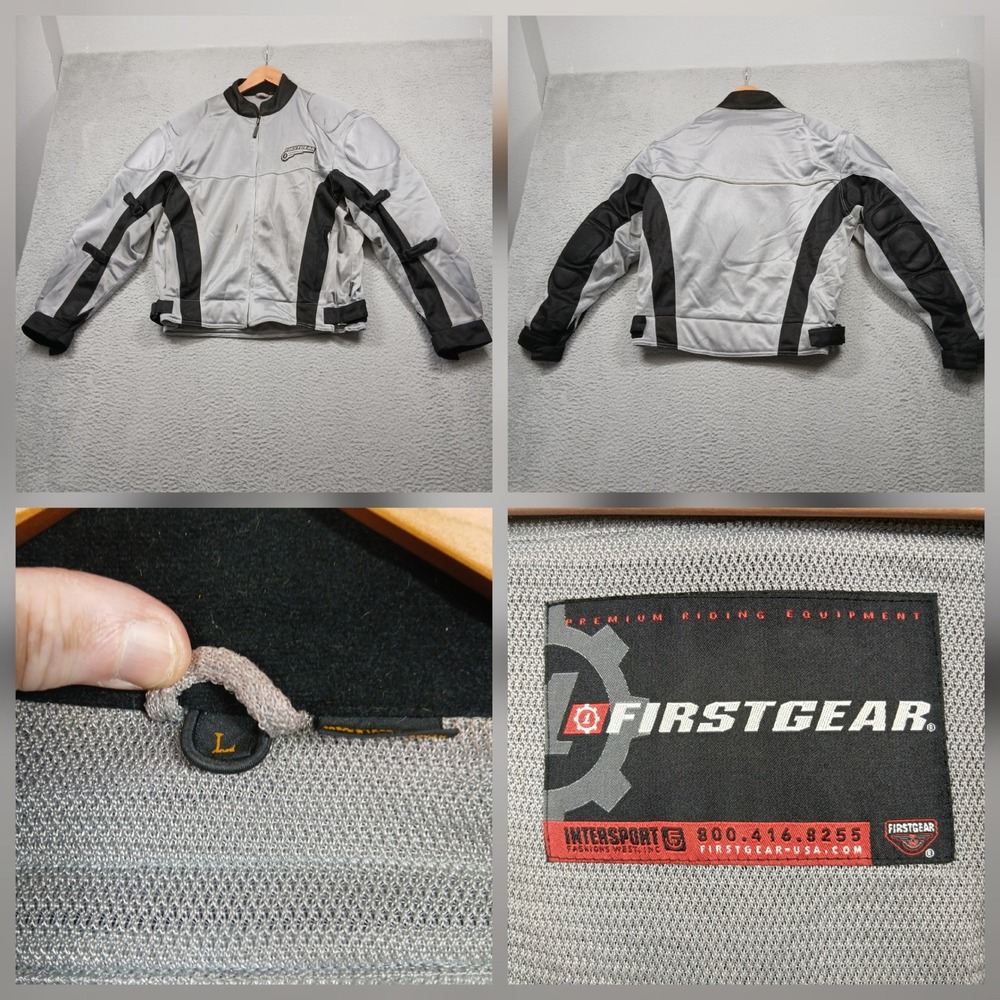 Firstgear Motorcycle Jacket Mens‎ L Gray Black Armored Riding Gear